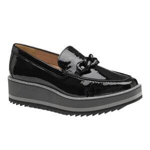 Johnston & Murphy Gracelyn Black Patent Leather chain Loafers.